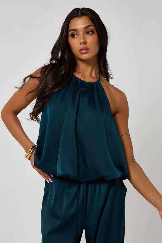 Halterneck Ruched Top with Bubble Hem - Urban Bliss