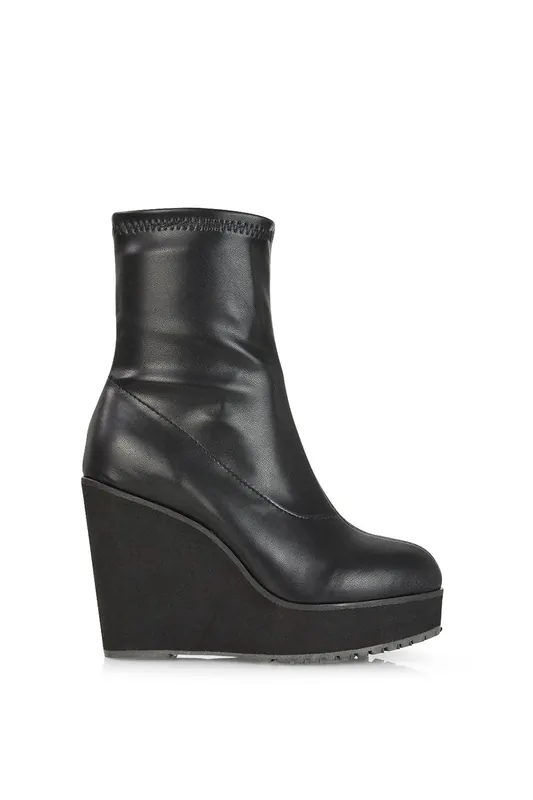 Camille' Platform Wedge Heeled Sock Biker Ankle Boots - XY London