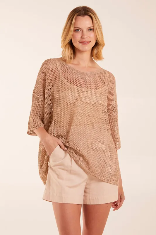 V Neck Crochet Top - Blue Vanilla