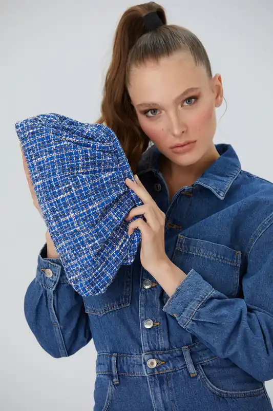Tweed Pouch Bag With Detachable Crossbody Strap - Belissh