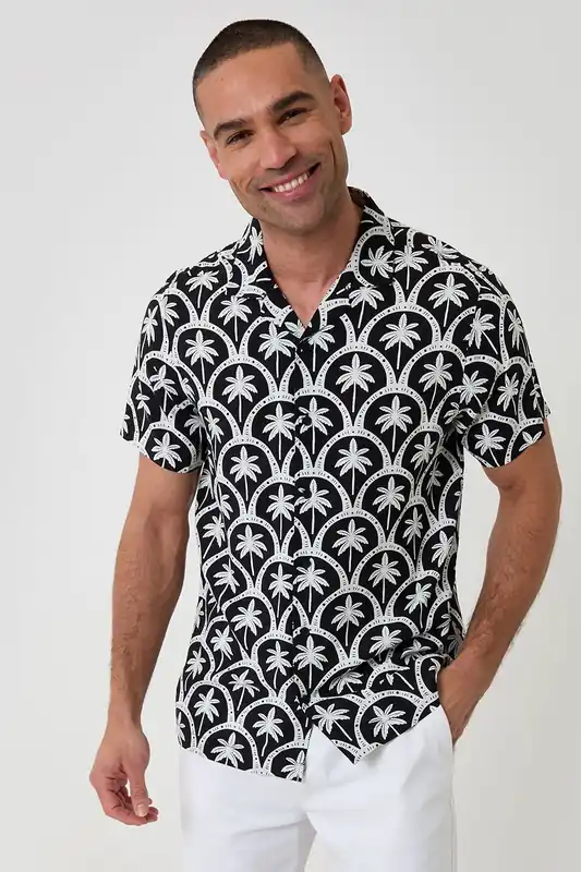 Palm Tree Print Short Sleeve Shirt - Threadbare