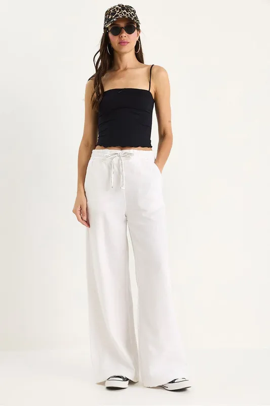 Elastic Waist Palazzo Pants - Bianco Lucci