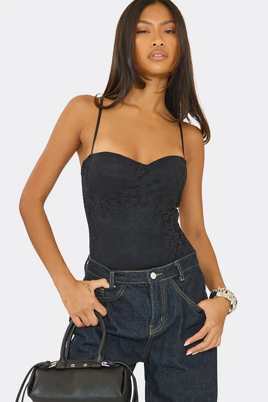 Strappy Sweetheart Neckline Lace Bodysuit - EGO