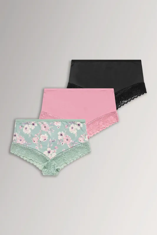 3 Pack Lace Trim Full Briefs - Yours