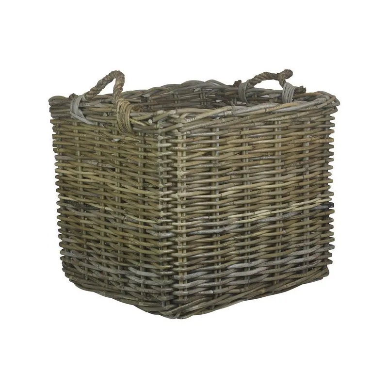 Rattan Square Grey Rattan Log Basket - Red Hamper
