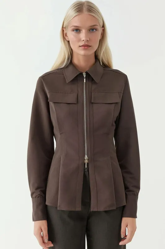 Fitted Long Sleeve Shirt with Zipper Detail - Hiccup