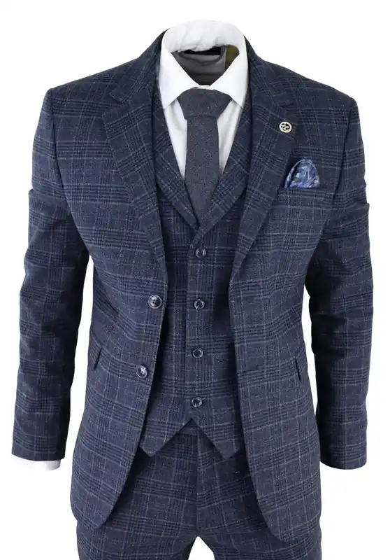 Check 3 Piece Tweed Suit Peaky Blinders 1920s Gatsby Tailored Fit - Infinity Leather