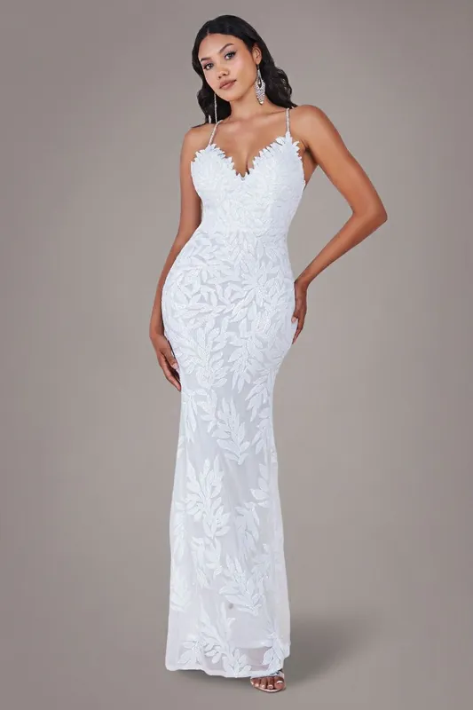 Cross Back Diamante Strap Sequin Maxi - Goddiva