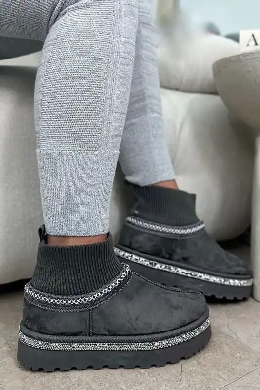 Crystal Faux Fur Lined Stretch Sock Warmer Slipper Boots - Love Lemonade