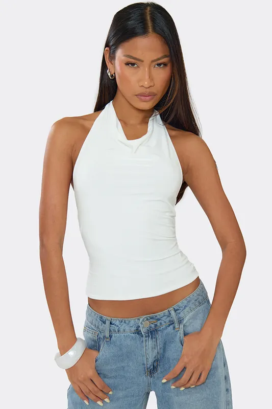 Sleeveless Halter Neck Open Back Slinky Top - EGO