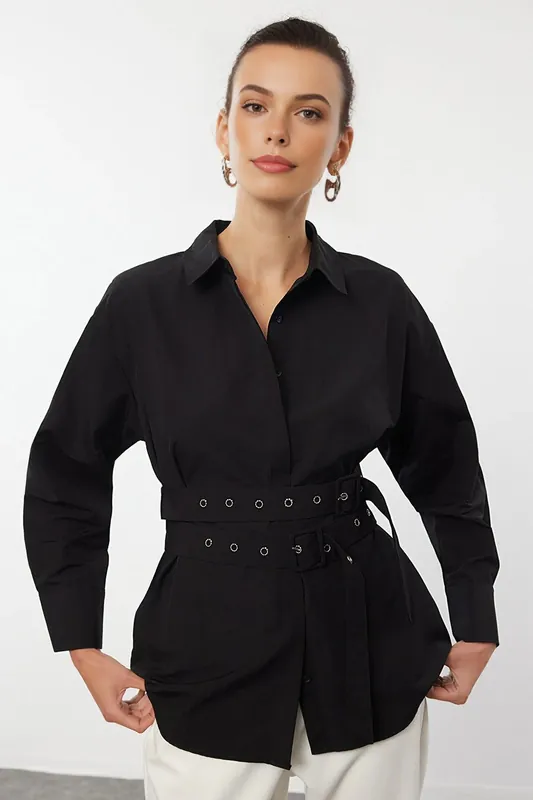 Woven Shirt With Double-Belt Waist Detail
