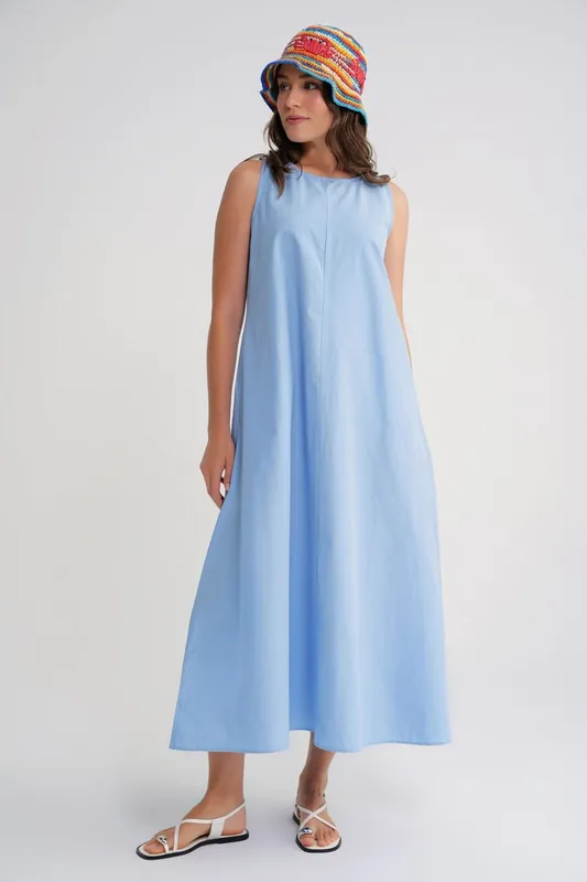 Maxi poplin dress with pockets - MixRay