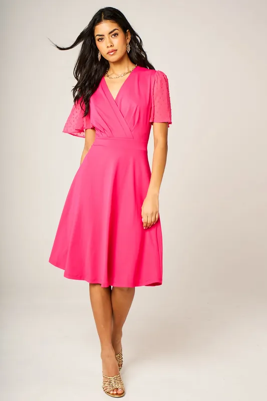 Angel Sleeve Pleated Detail Midi Dress - FS Collection