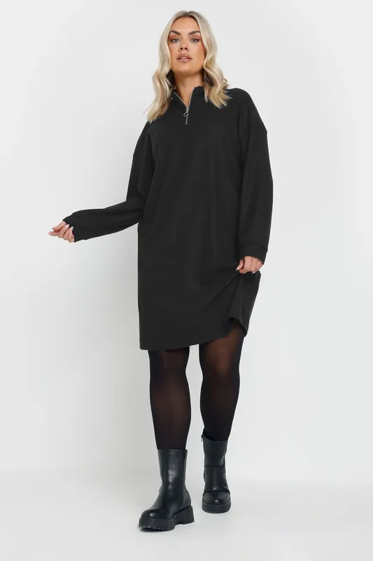 Zip Neck Ribbed Jumper Dress - Yours