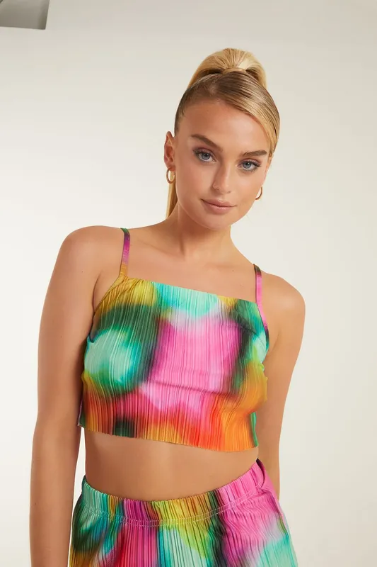 Plisse Graphic Print Top - Pink Vanilla