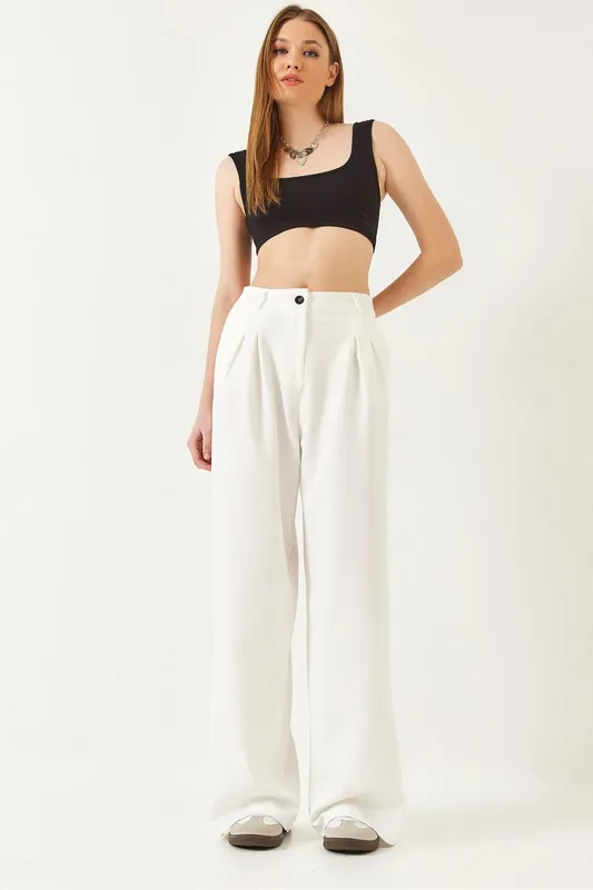 Wide Leg Pleated Pants - Bianco Lucci