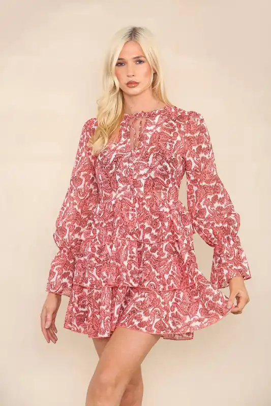Coral Red Floral Mini Dress - ELAINA FASHION