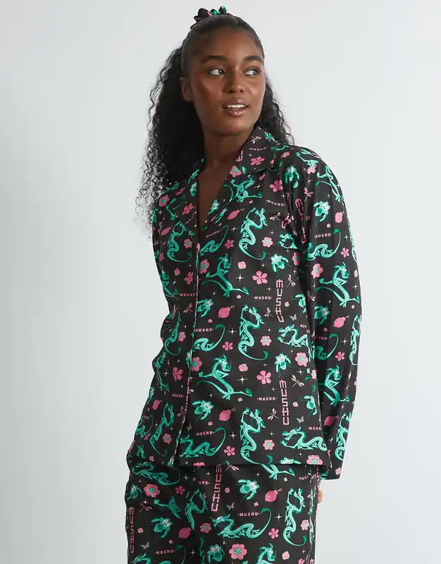 Disney Mushu Pyjama Set in Black - SKINNYDIP
