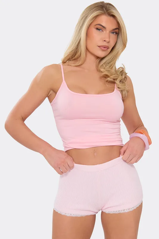 Lace Trim Knit Mini Shorts - EGO
