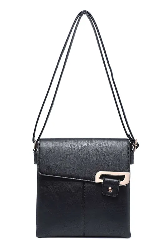 Stylish Double Section PU Leather Crossbody Bag With Front Buckle - Kitise