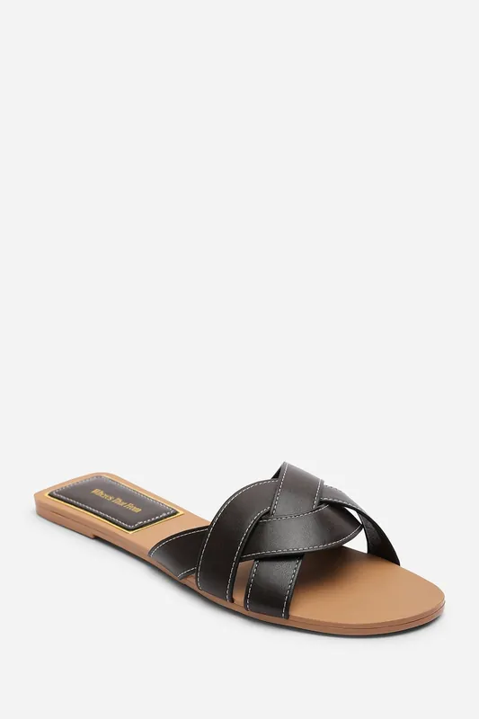 Elvira Braided Slide On Sandals With Contrast Stitching - Where's That From