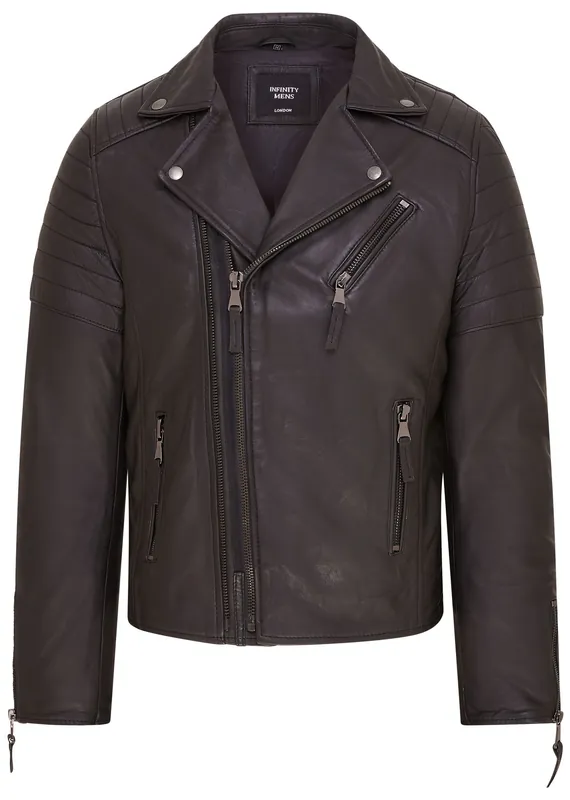 Brando Double Cross Zip Leather Biker Jacket- Fagernes
