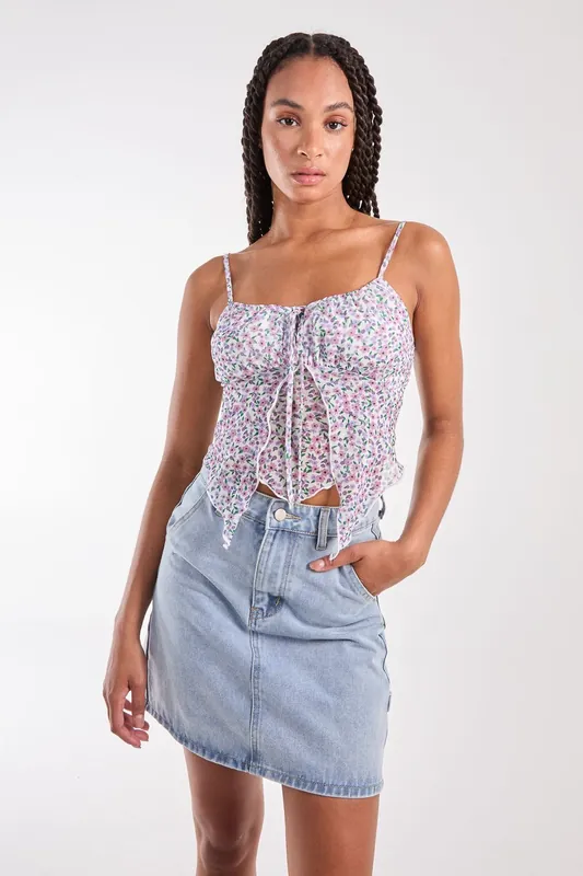 Ditsy Print Butterfly Cami Top - Pink Vanilla