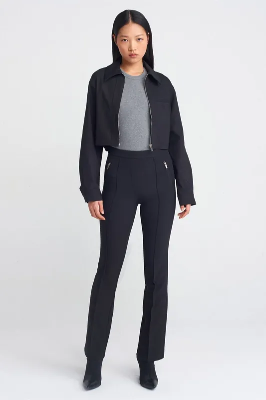Women's Mid-Waist Straight Leg Trousers