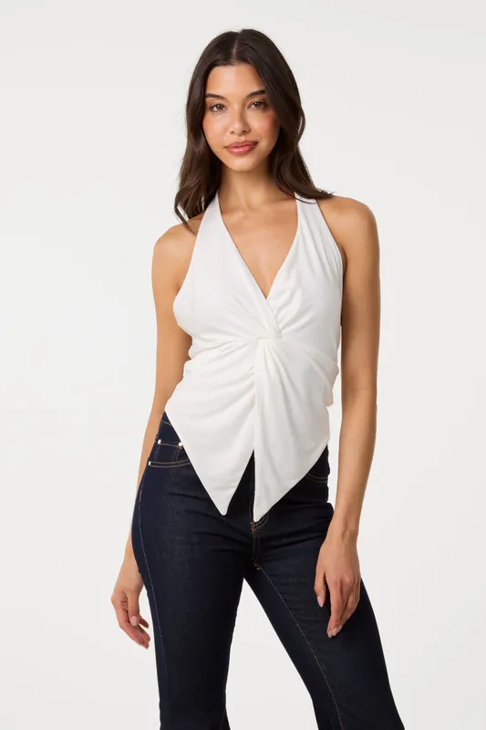 Ivory Ring Back Slinky Halter Top - Pink Vanilla