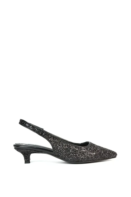 Gerri' Pointed Toe Glitter Slingback Kitten Heel Court Shoes - XY London