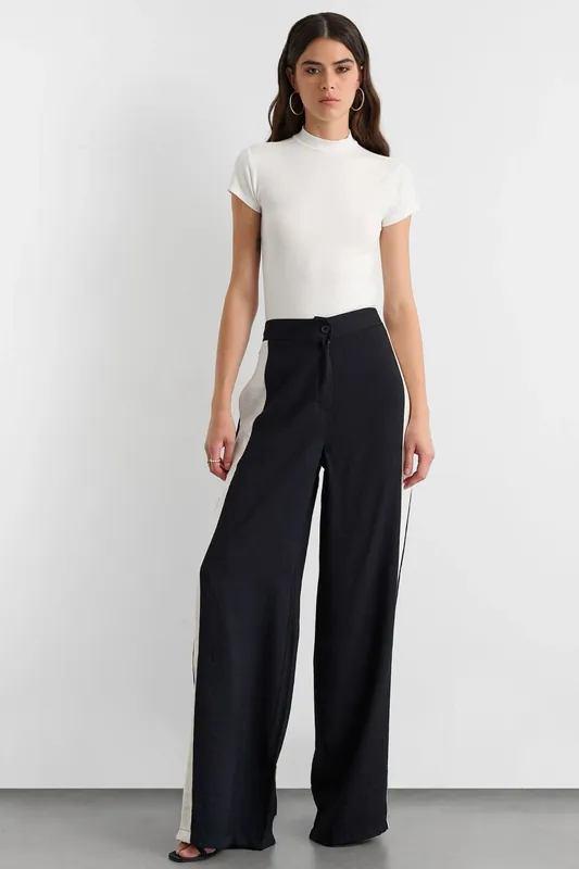 High Waist Wide Leg Trousers with Side Stripes - Hiccup