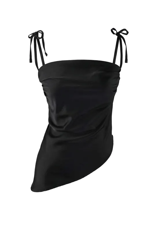 Asymmetric Strappy Satin Party Blouse - WOVCOR