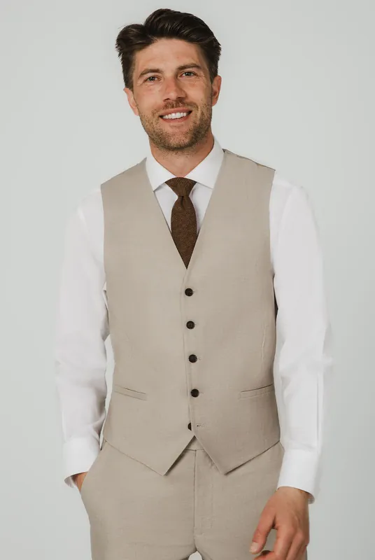 Stone Sharkskin Waistcoat - Dobell