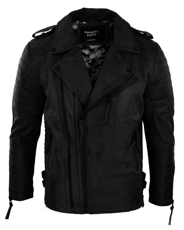 Cross Zip Biker Leather Jacket - TruClothing