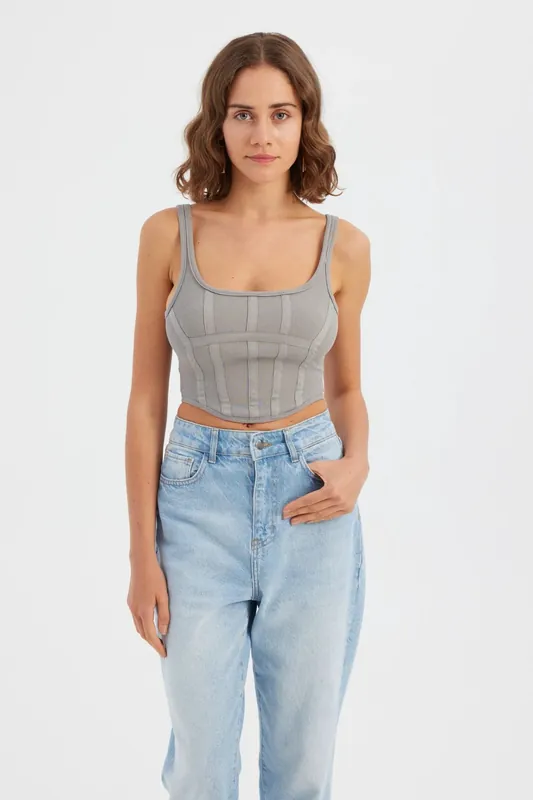 Square-Neck Sleeveless Front Seam Corset Top