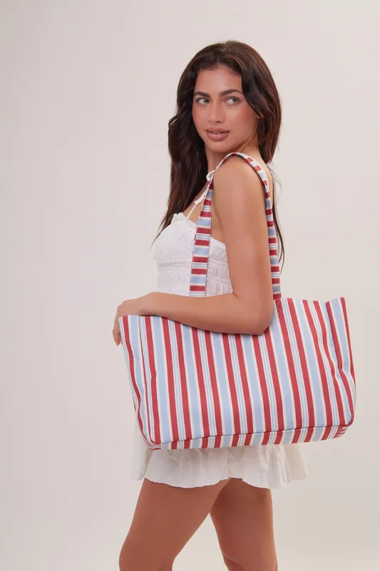 Striped Large Canvas Tote Bag - My Accessories London