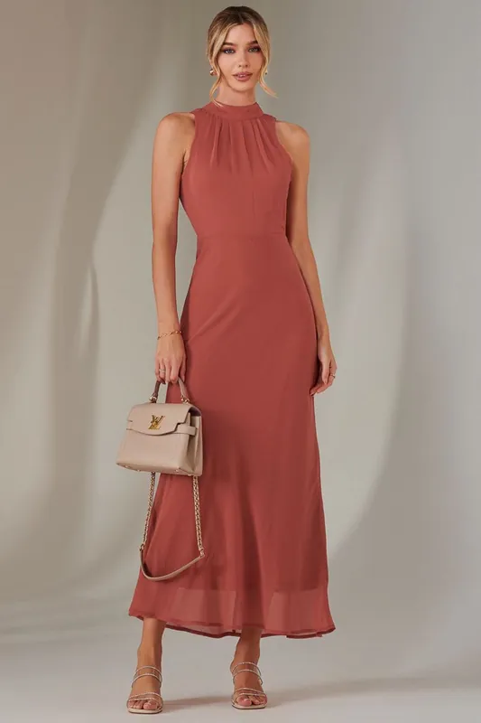 Halter Neck Open Back Chiffon Maxi Dress - Jolie Moi