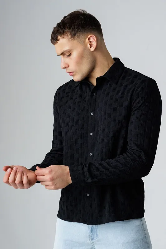 Textured Long Sleeve Button Shirt - Influence
