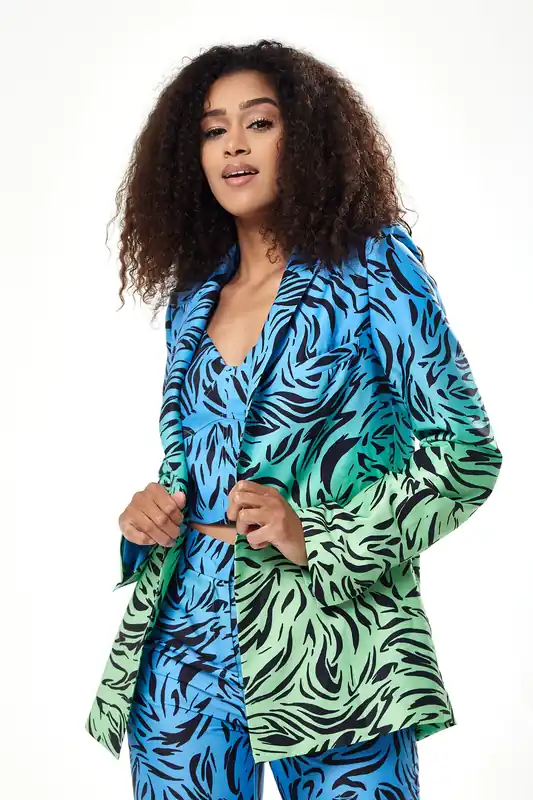 Zebra Print Ombre Blazer in Blue and Green - Liquorish
