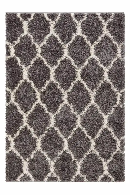 Grey Cream Trellis Scandi Super Soft Shaggy Rug - Kukoon