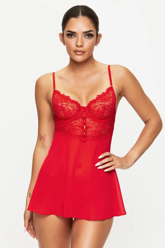 Iris Lace Underwired Babydoll Lingerie 2 Piece Set - Ann Summers