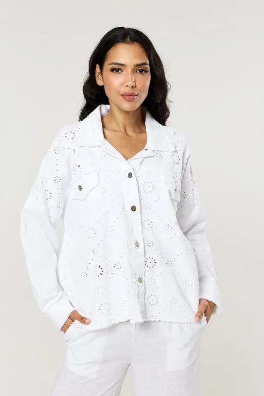 White Broderie Anglaise Denim Shirt - Liquorish