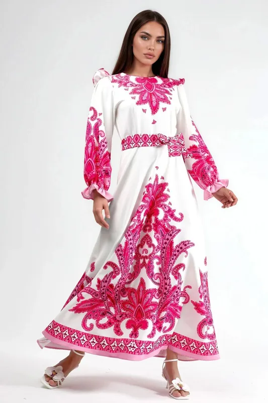 Paisley Print Maxi Dress with Tie Detail - MSN Collection