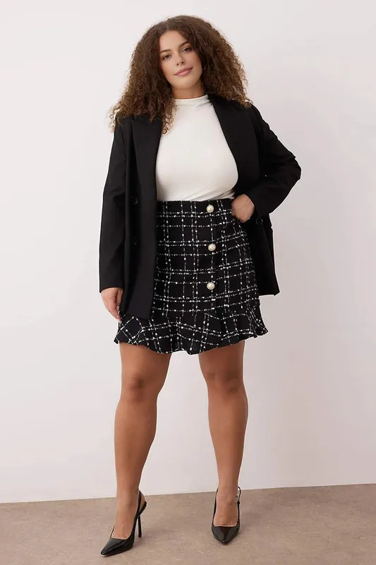Check Button Detail Frill Hem Mini Skirt - WOVCOR