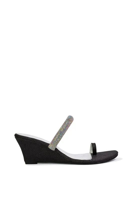 Lucille' Slip On Strappy Sparkly Diamante Wedge Sandal Heels - XY London