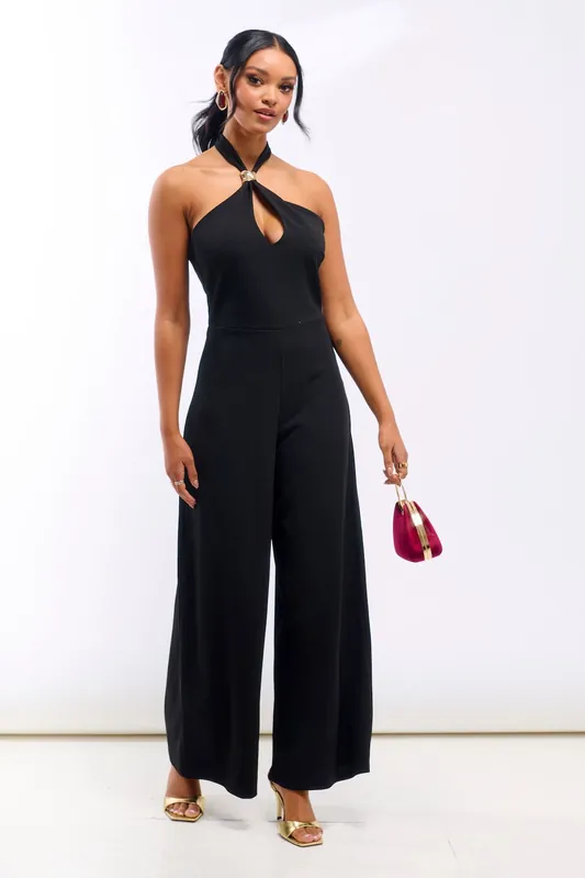 Black Hardware Halterneck Jumpsuit - Needs No Label