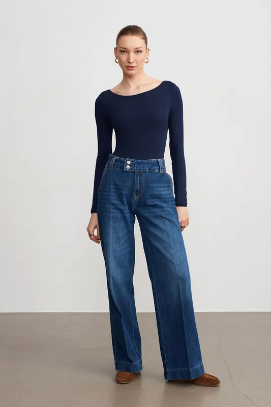 High Waist Wide Leg Cotton Denim Jeans - Dilvin