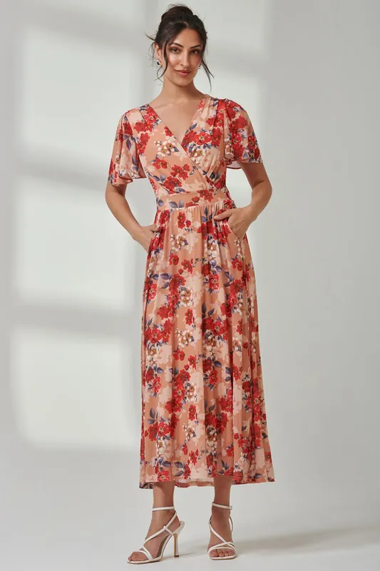 Evelyn Angel Sleeve Mesh Maxi Dress - Jolie Moi