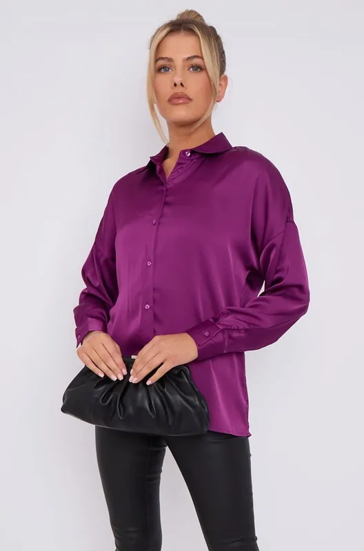 Purple Brushed Satin Shirt - Love Sunshine