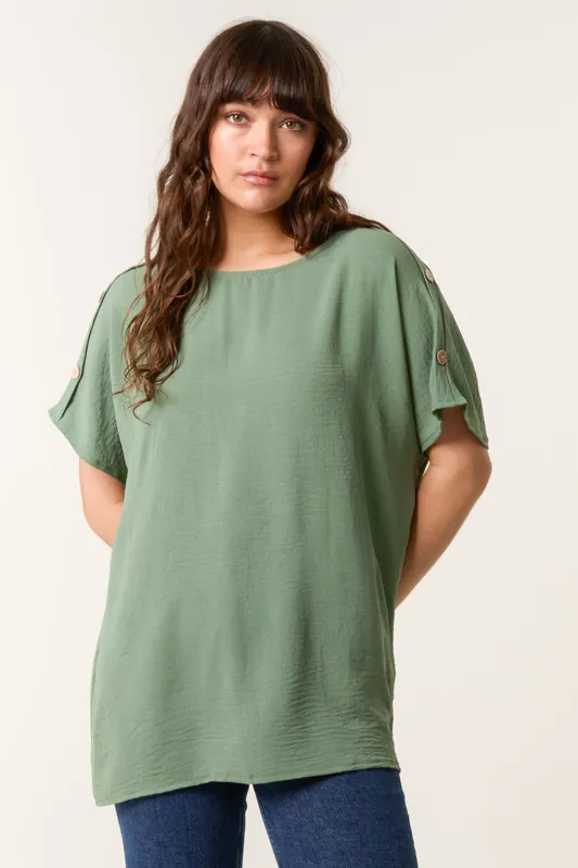 Khaki Round Neck Top - Blue Vanilla